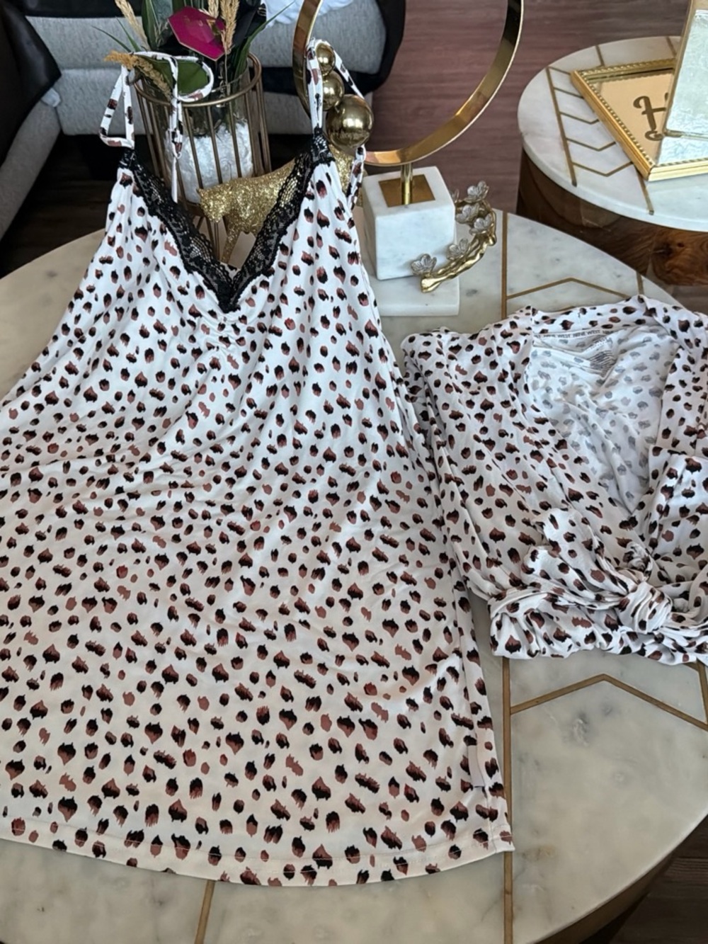 Nine West White Chemise with Rust Leopard Print and Black Lace